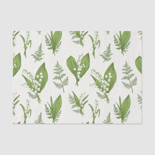 Lily of the Valley Flowers and Leaves Botanical  Tissue Paper (Front)