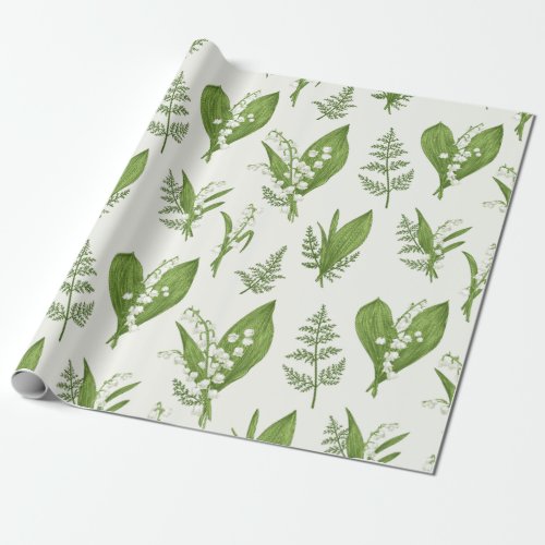 Lily of the Valley Flowers and Leaves Botanical  Wrapping Paper