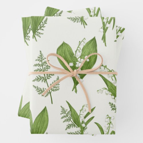 Lily of the Valley Flowers and Leaves Botanical  Wrapping Paper Sheets