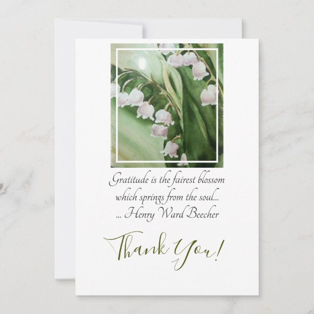 Lily of the Valley Flowers in Watercolor Thank You Card (Front)
