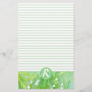 Lily of the Valley Flowers Monogram Lined Stationery