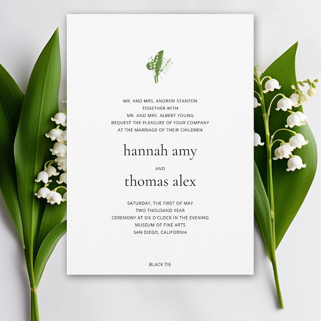 Lily of the Valley Formal Non-Traditional Wedding Invitation (lily of the valley wedding invitation formal non traditional modern contemporary art unique original)