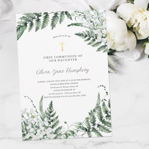 Lily of the Valley Greenery  First Communion Invitation