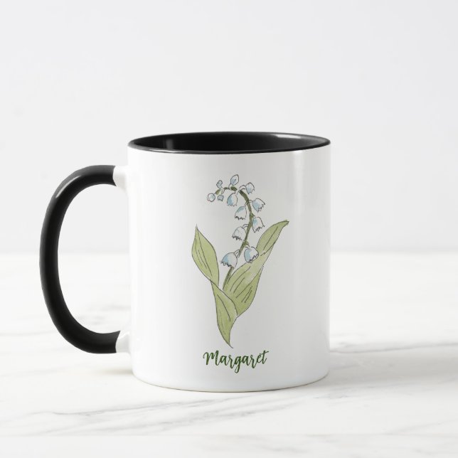Lily of the Valley Hand-Drawn May Birthday Flower Mug (Left)