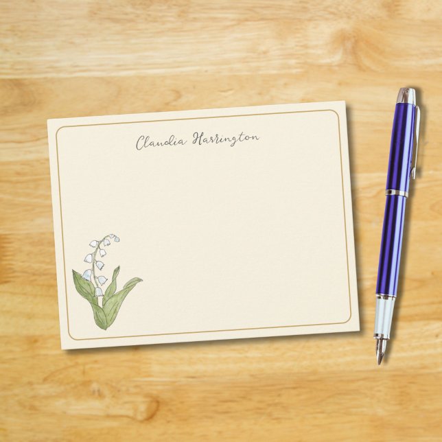 Lily of the Valley Hand-Illustrated Beige Floral Note Card (My hand-painted lily of the valley is delicately placed on a soft beige background on this card.)