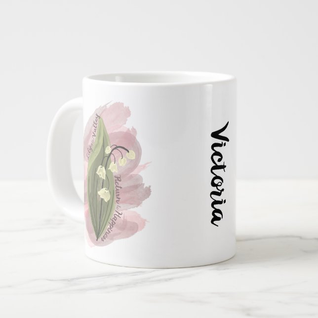 Lily of the Valley Happiness Personalized Giant Coffee Mug (Front Left)