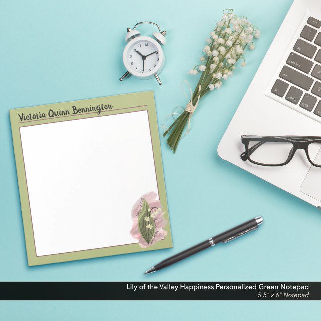 Lily of the Valley Happiness Personalized Green Notepad (Lily of the Valley: A Return to Happiness Personalized Green Notepad)