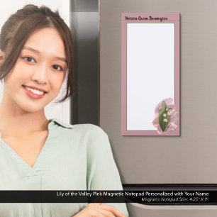 Lily of the Valley Happiness Personalized Pink Magnetic Notepad