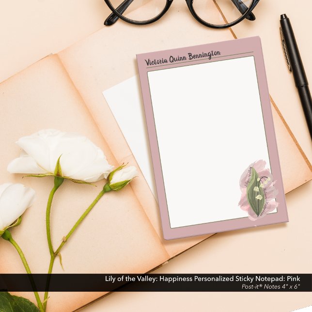 Lily of the Valley Happiness Personalized Pink Post-it Notes (Lily of the Valley: Watercolor Style, Personalized Pink  Post-it® Notes)