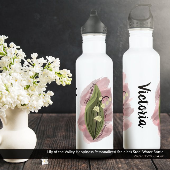 Lily of the Valley Happiness Personalized Stainless Steel Water Bottle (Lily of the Valley Happiness Personalized Stainless Steel Water Bottle)