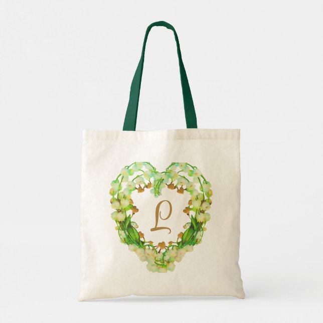 Lily-of-the-Valley Heart Personalized Tote Bag (Back)