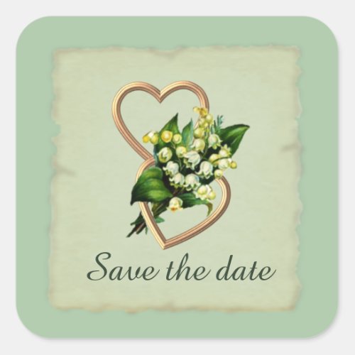 Lily of the Valley Hearts Save the Date Square Sticker