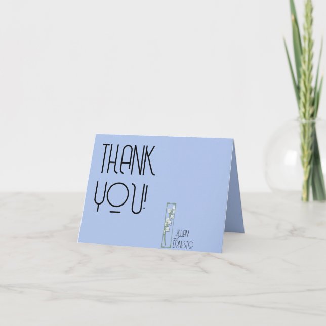 Lily of the Valley II Light Blue Solid Custom Thank You Card (Front)