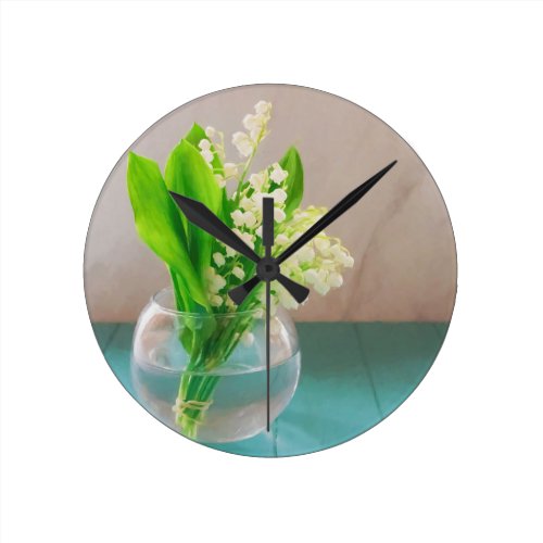 Lily of the valley in vase round clock