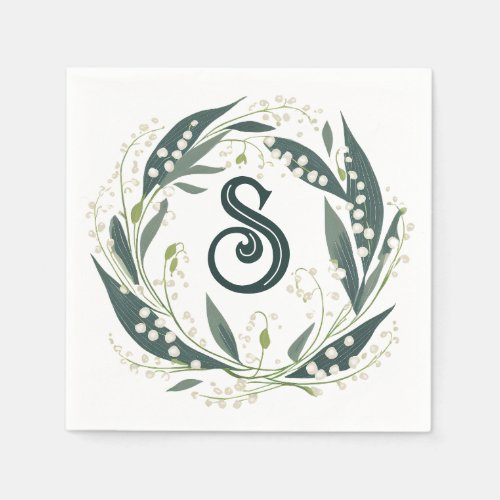 Lily of the Valley Initial Floral Wreath Napkins