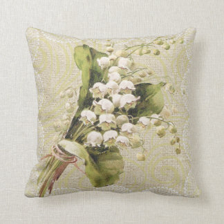Lily of the valley & lace floral vintage pillow