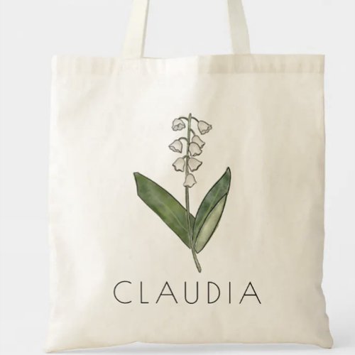 LILY OF THE VALLEY May Birth Flower Custom Name Tote Bag