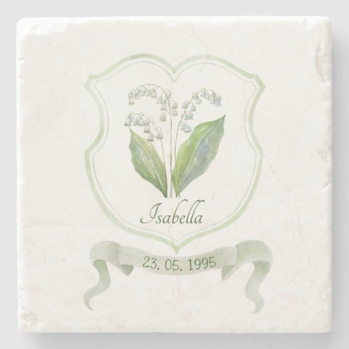 Lily of The Valley May Birth Flower  Stone Coaster