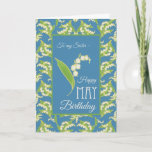 Lily-of-the-Valley May Birthday Card, Blue: Sister Card<br><div class="desc">A pretty May Birthday Card for a Sister,  with a Lilies-of-the Valley pattern on a Blue background; from the Posh & Painterly 'For the Love of Lilies' collection.</div>