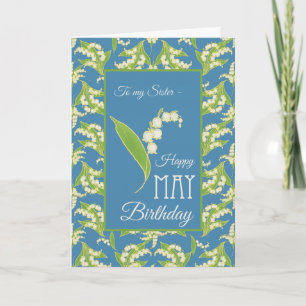 Lily-of-the-Valley May Birthday Card, Blue: Sister Card
