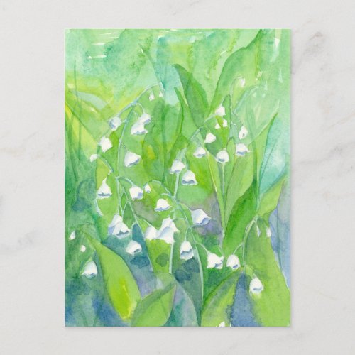 Lily of the Valley May Flowers Watercolor Painting Postcard
