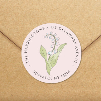 Lily of the Valley May Pink Floral Return Address Classic Round Sticker