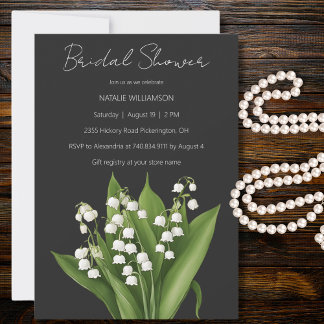 Lily of the Valley on Black Bridal Shower Invitation