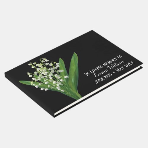 Lily of the Valley On Black Funeral  Guest Book
