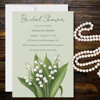 Lily of the Valley on Green Bridal Shower Invitation