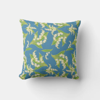 Lily-of-the-Valley Pattern on Blue Throw Pillow