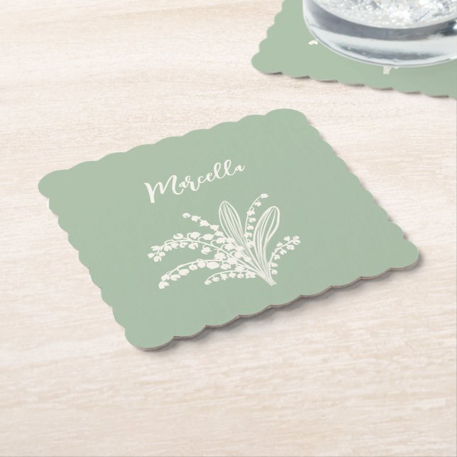 Lily Of The Valley Personalized  Paper Coaster (Angled)