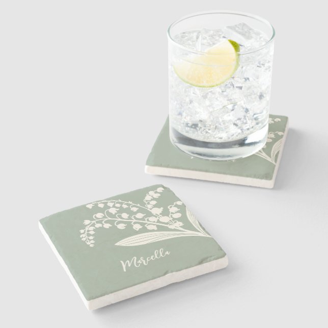 Lily Of The Valley Personalized  Stone Coaster (Side)