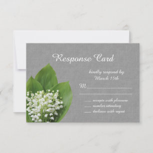 Lily of the Valley RSVP gray burlap Card