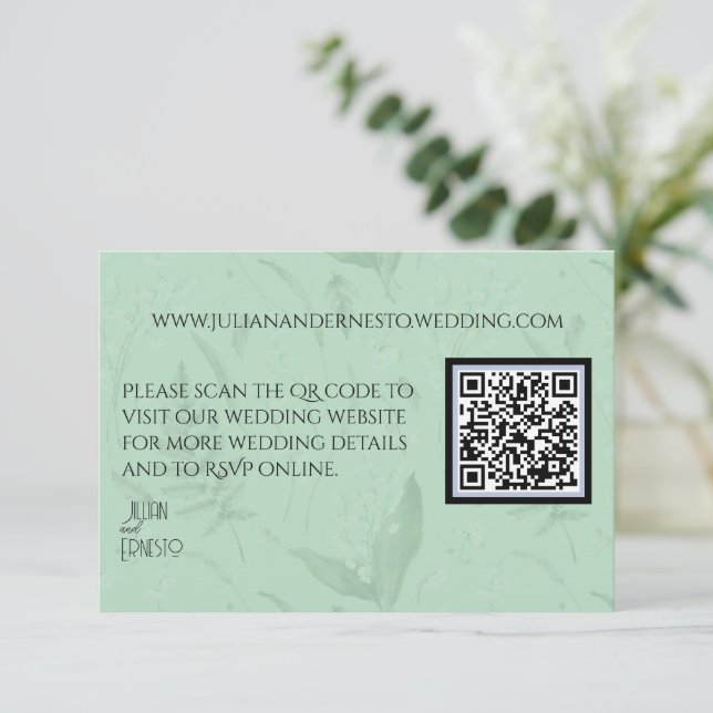 Lily of the Valley || Soft Green QR Code  Enclosure Card (Standing Front)
