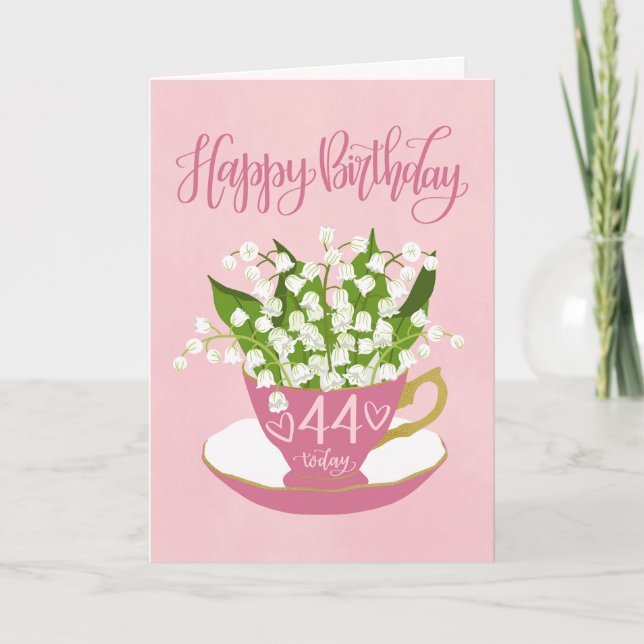 Lily of the Valley Teacup 44th Birthday Card (Front)