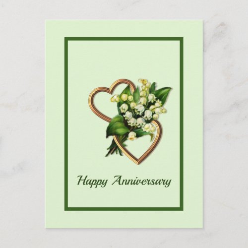 Lily of the Valley Two Hearts Happy Anniversary Postcard