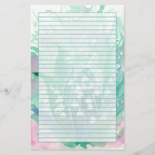 Lily of the Valley Watercolor Flowers Green Lined Stationery