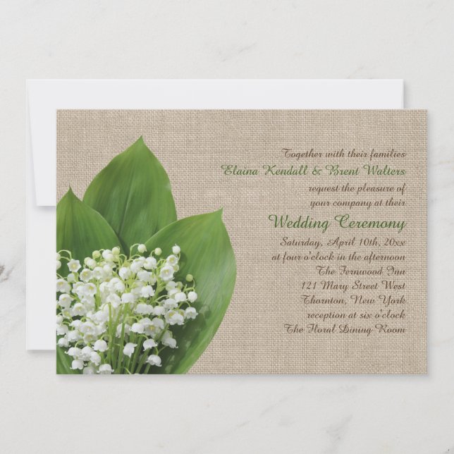 Lily of the Valley Wedding Invitation burlap (Front)