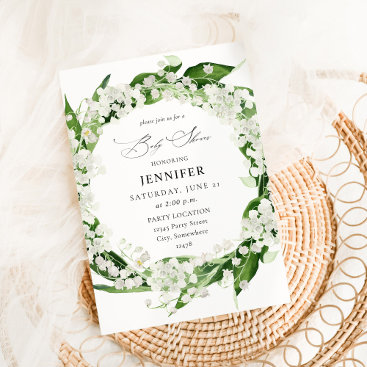 Lily of the Valley White Floral Baby Shower Invitation