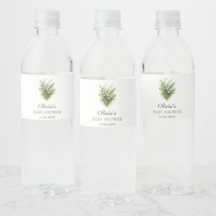 Lily of the Valley White Floral Baby Shower Water Bottle Label