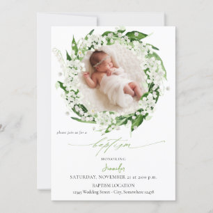 Lily of the Valley White Floral Baptism Invitation