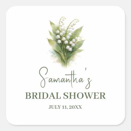 Lily of the Valley White Floral Bridal Shower Square Sticker