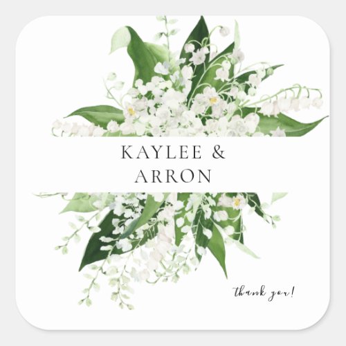 Lily of the Valley White Floral Thank You Square Sticker