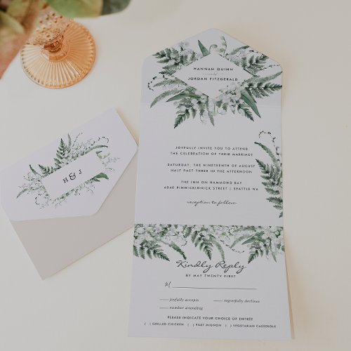 Lily of the Valley  White Floral Wedding All In One Invitation