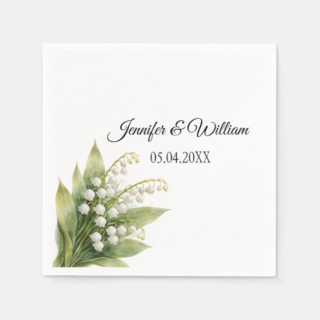 Lily Of The Valley White Floral Wedding Napkins (Front)