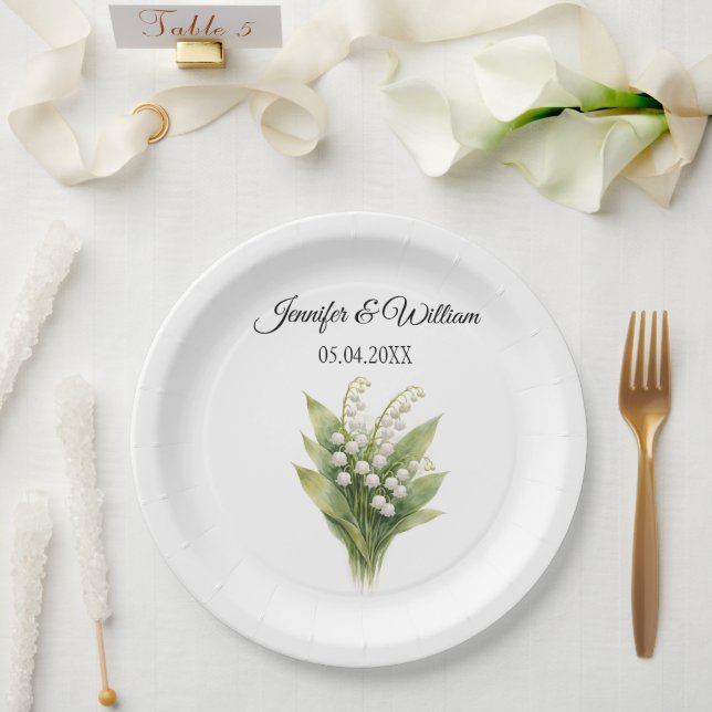 Lily Of The Valley White Floral Wedding Paper Plates (Wedding)