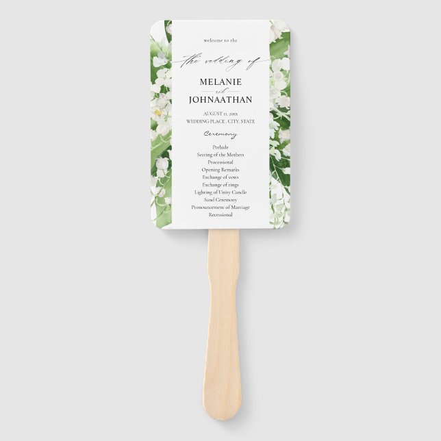 Lily of the Valley White Floral Wedding Program Hand Fan (Front)