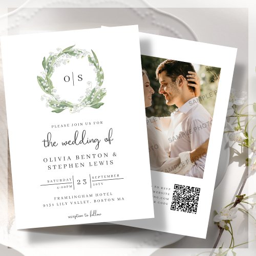 Lily Of The Valley White Floral Wedding RSVP  Invitation