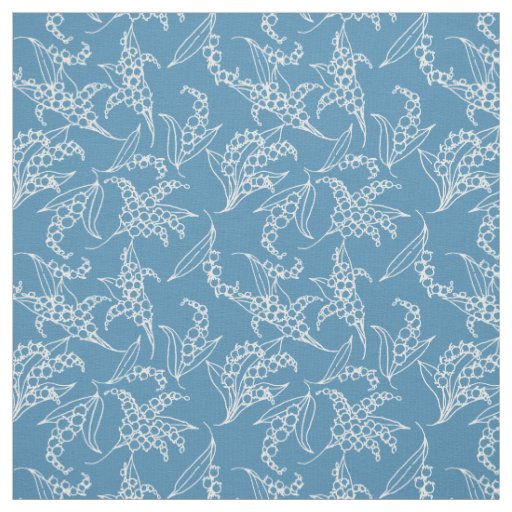 Lily-of-the-Valley White Outlines on Blue Floral Fabric