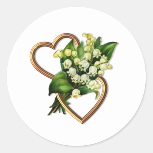 Lily of the Valley with Two Hearts Romantic Classic Round Sticker